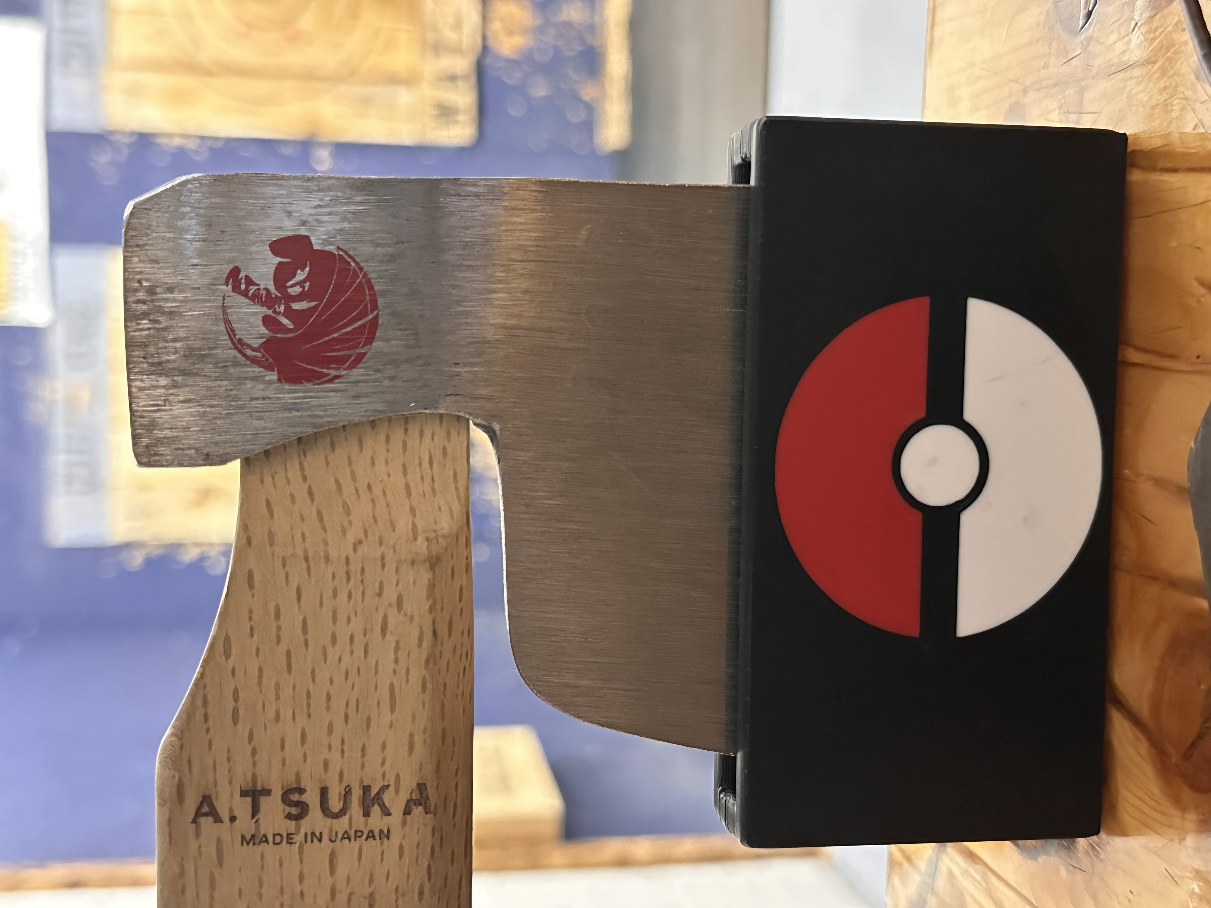 Pokéball custom hatchet sheath on competition axe