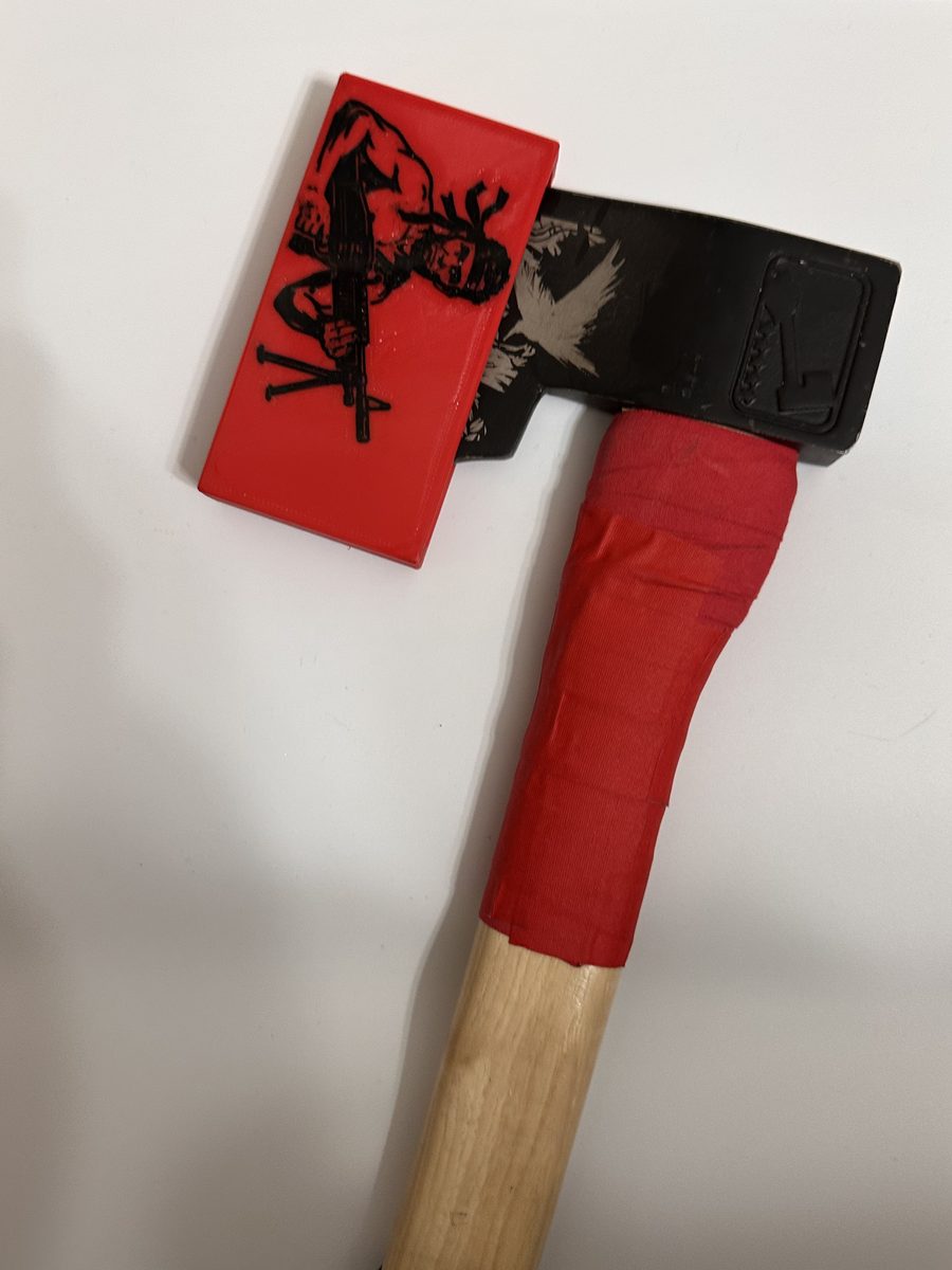 Rambo sheath on axe overhead view