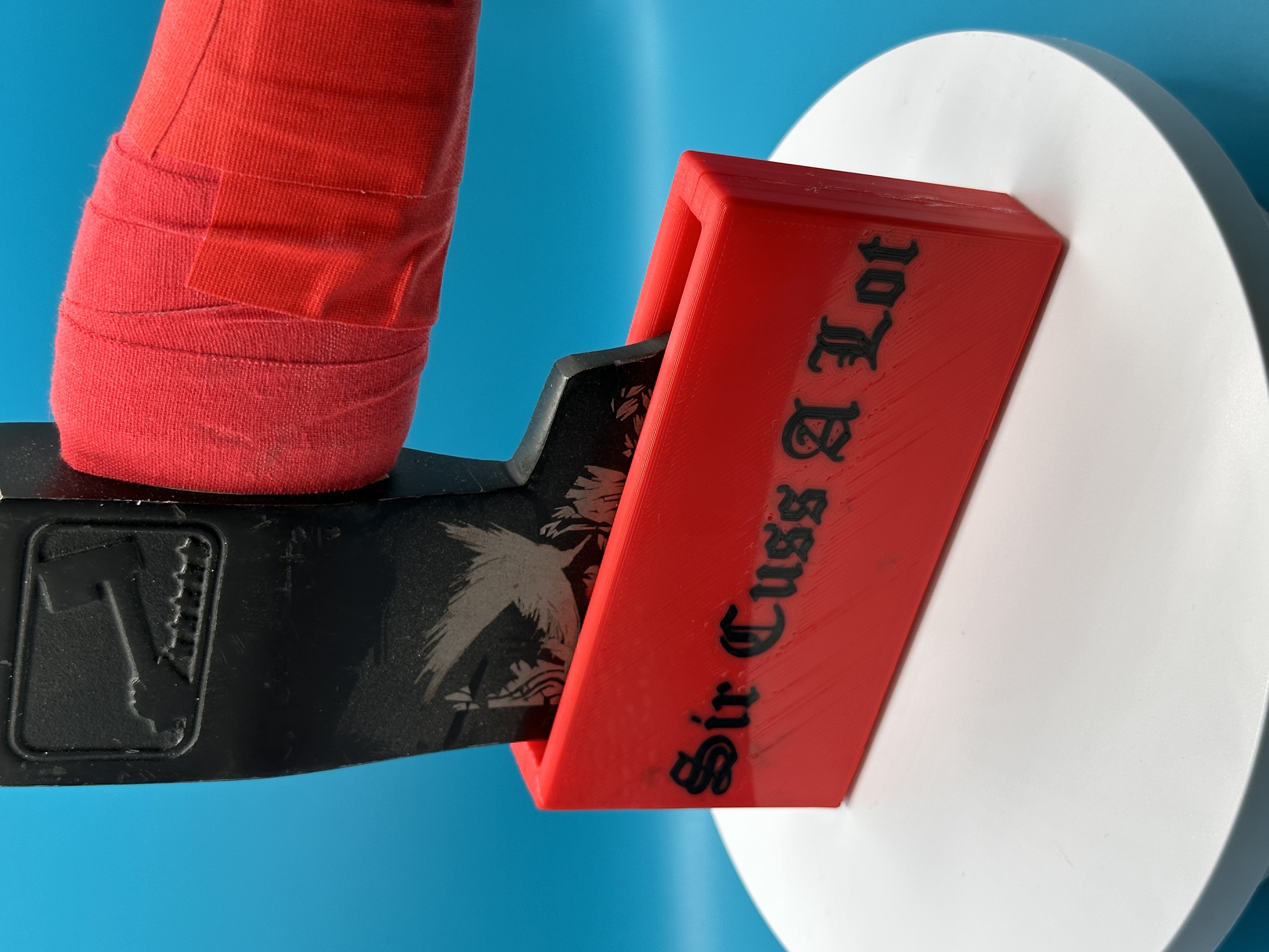 Sir Cuss A Lot custom red hatchet sheath