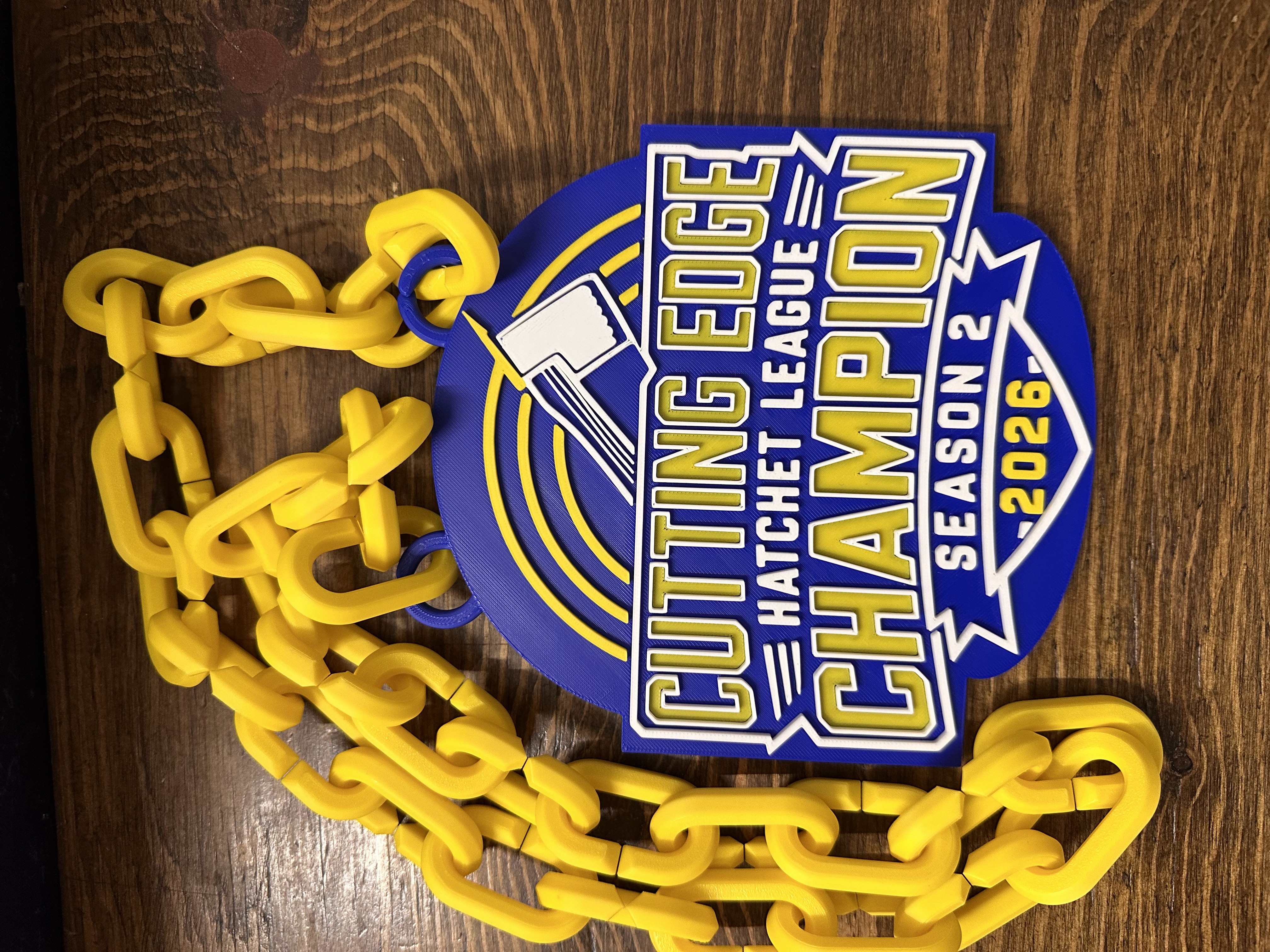 Cutting Edge Hatchet League Champion trophy chain